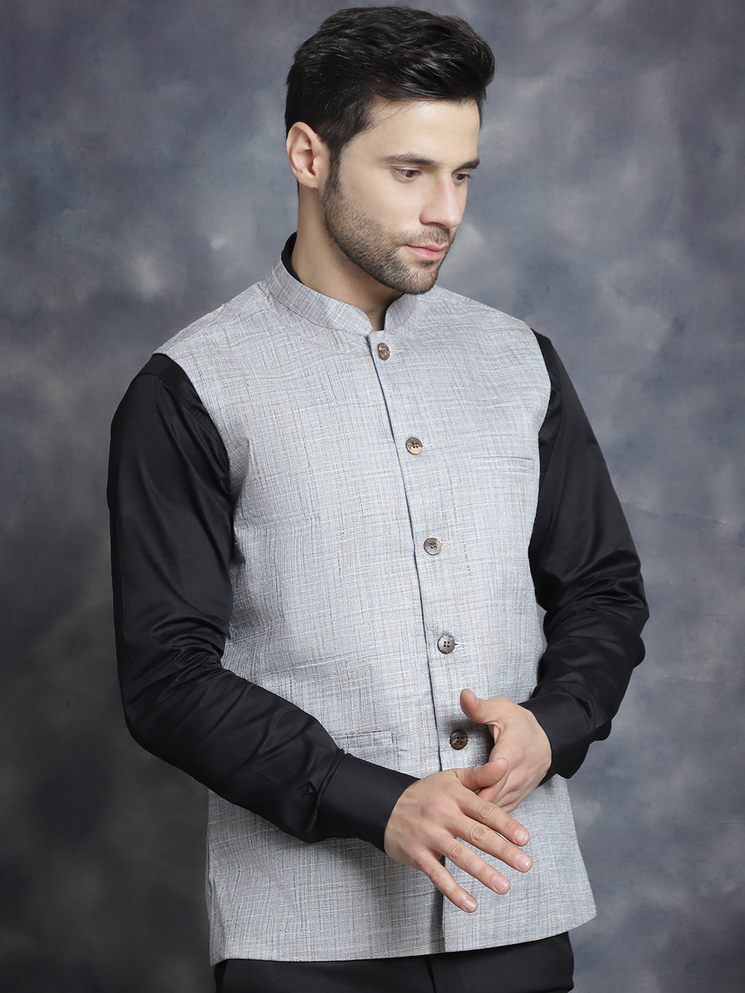 Men's Woven Design Nehru Jacket - Taantav