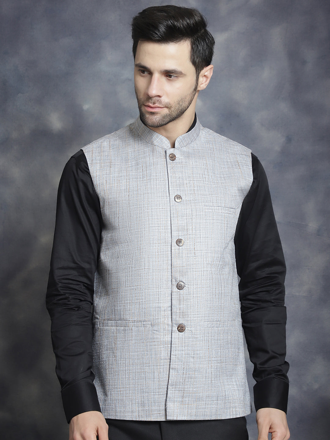 Men's Woven Design Nehru Jacket - Taantav