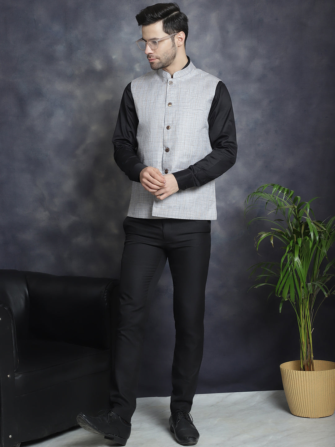 Men's Woven Design Nehru Jacket - Taantav