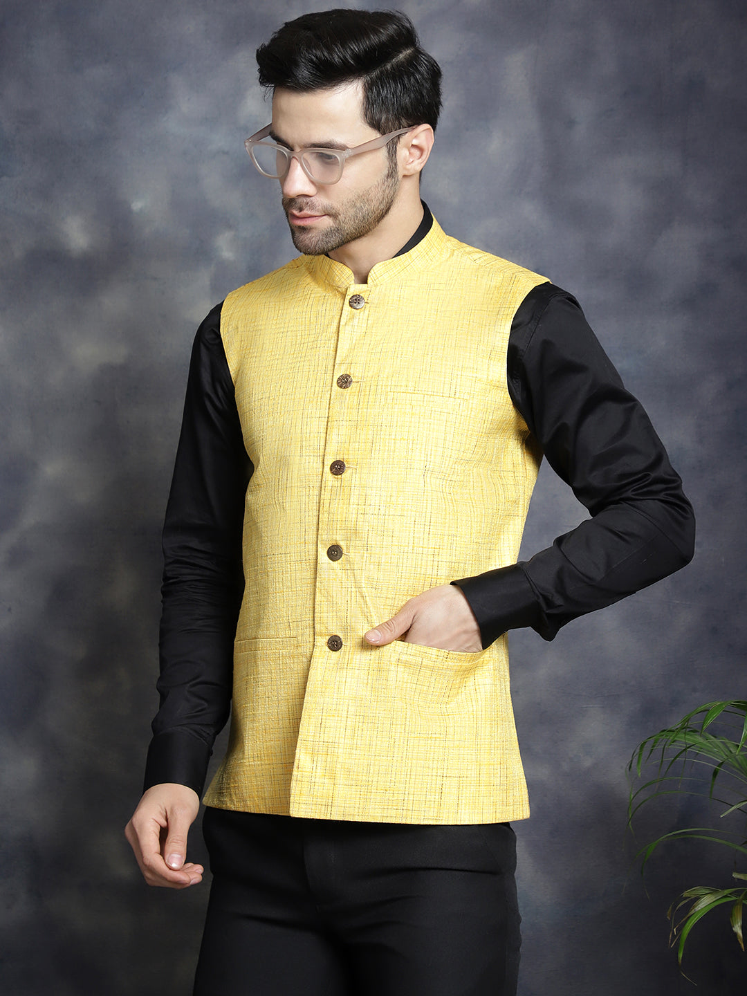 Men's Woven Design Nehru Jacket - Taantav