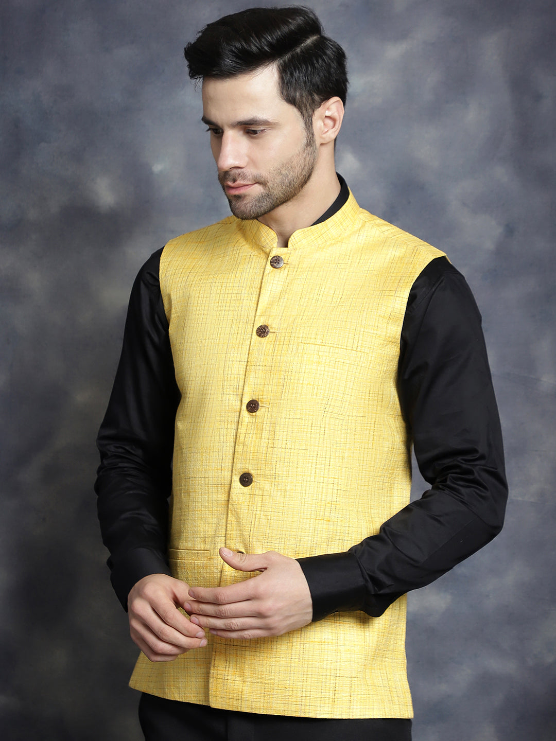 Men's Woven Design Nehru Jacket - Taantav