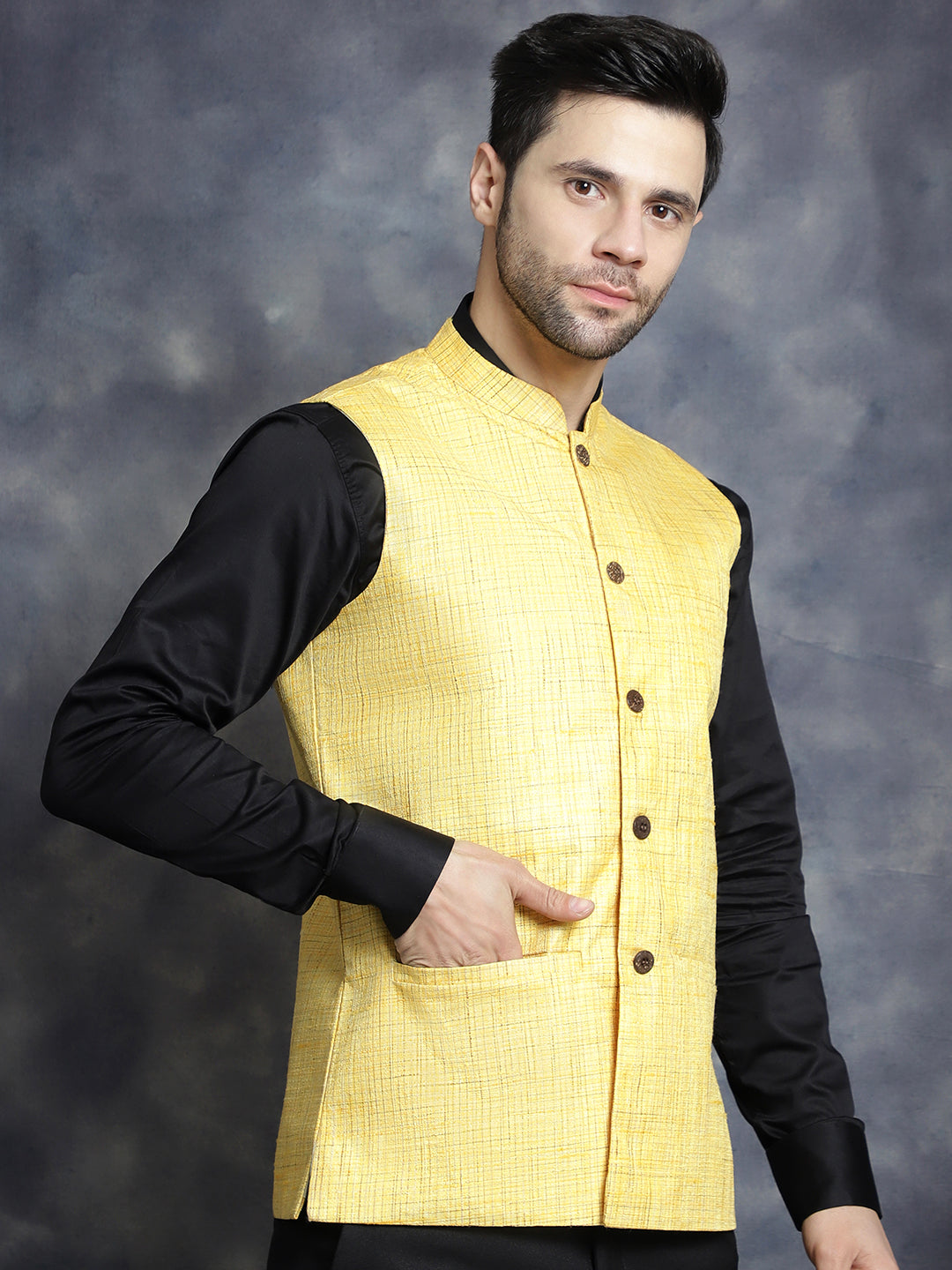 Men's Woven Design Nehru Jacket - Taantav