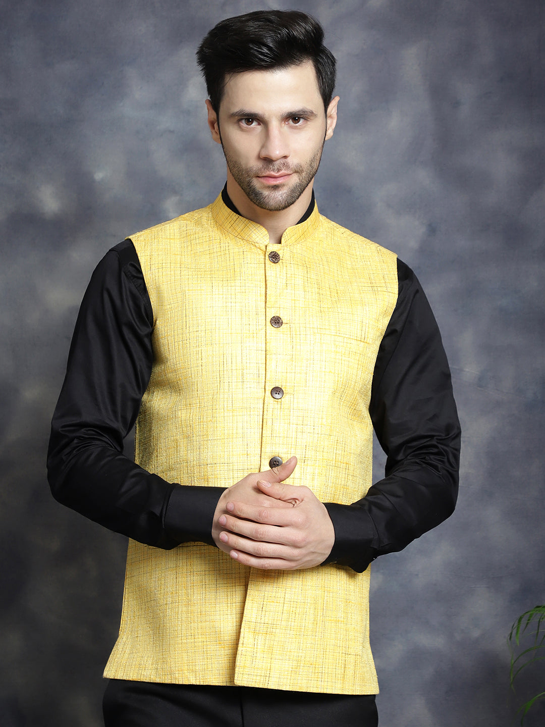 Men's Woven Design Nehru Jacket - Taantav