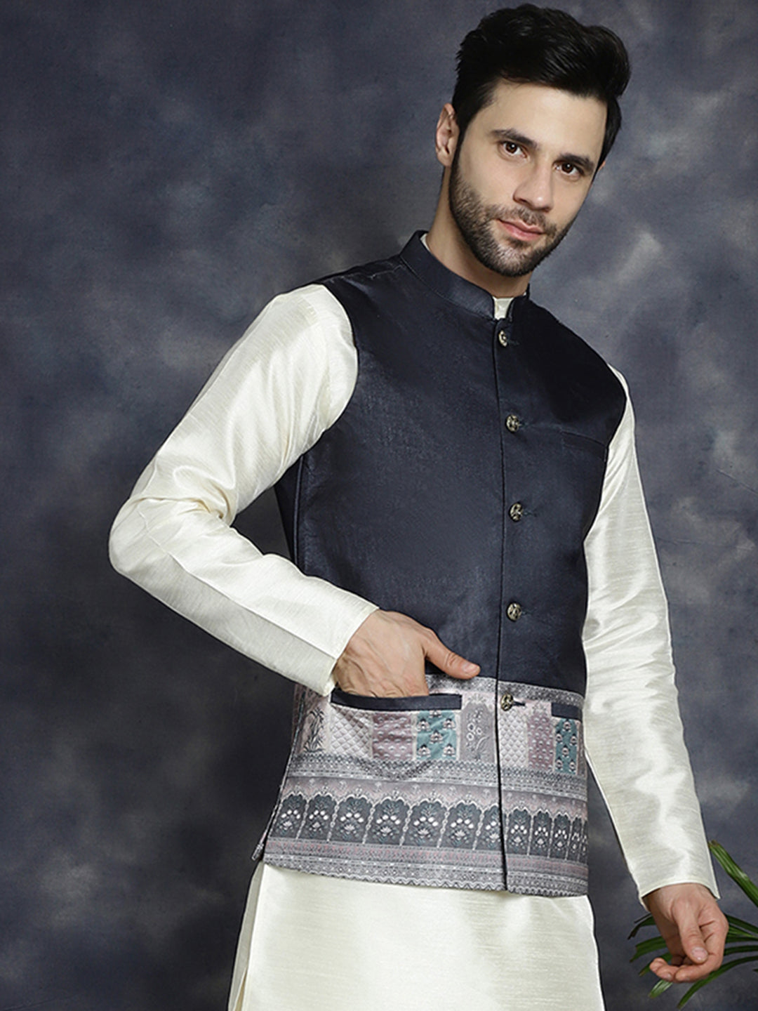 Men's Printed Nehru Jacket - Taantav