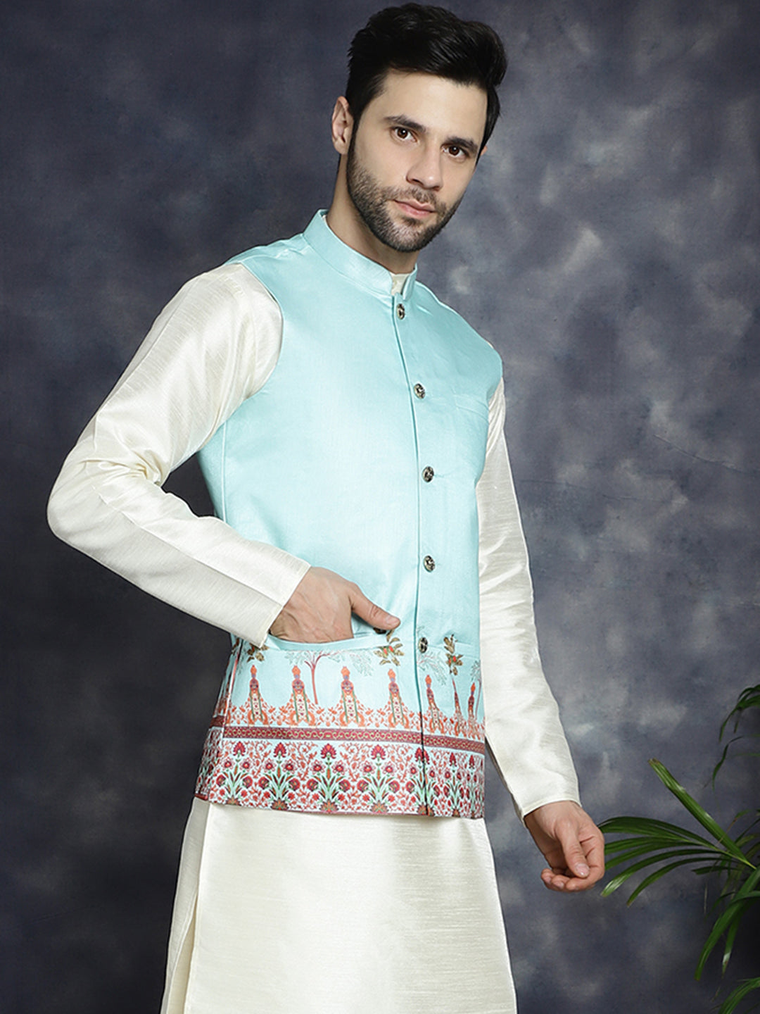 Men's Printed Nehru Jacket - Taantav