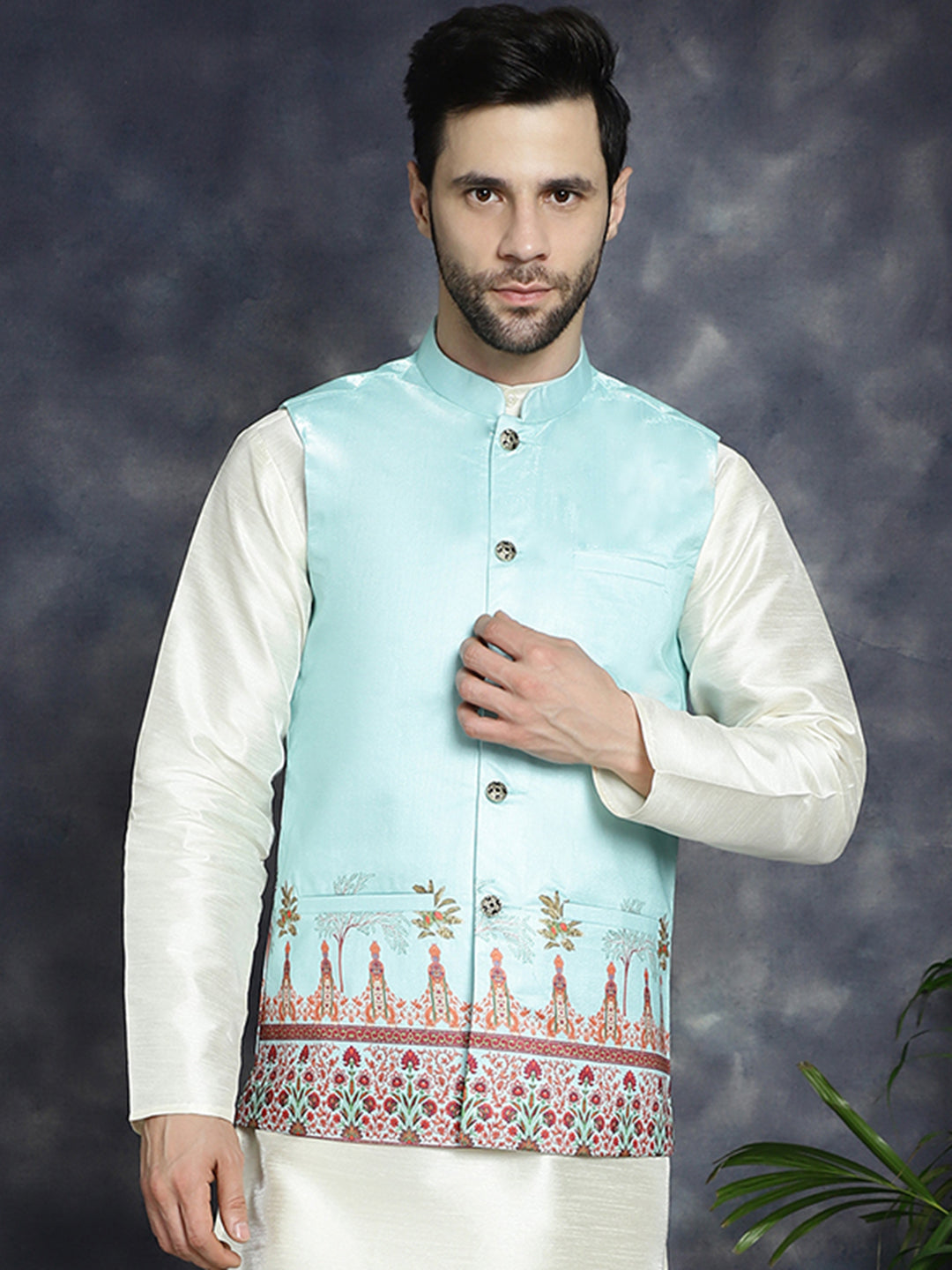 Men's Printed Nehru Jacket - Taantav