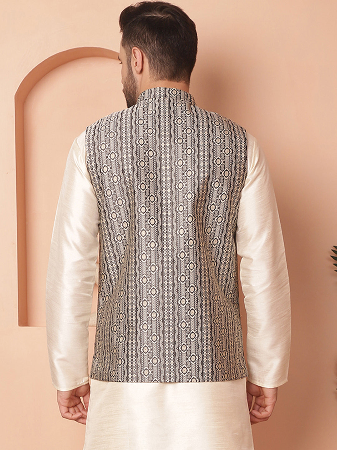 Men's Woven Design Nehru Jacket - Taantav