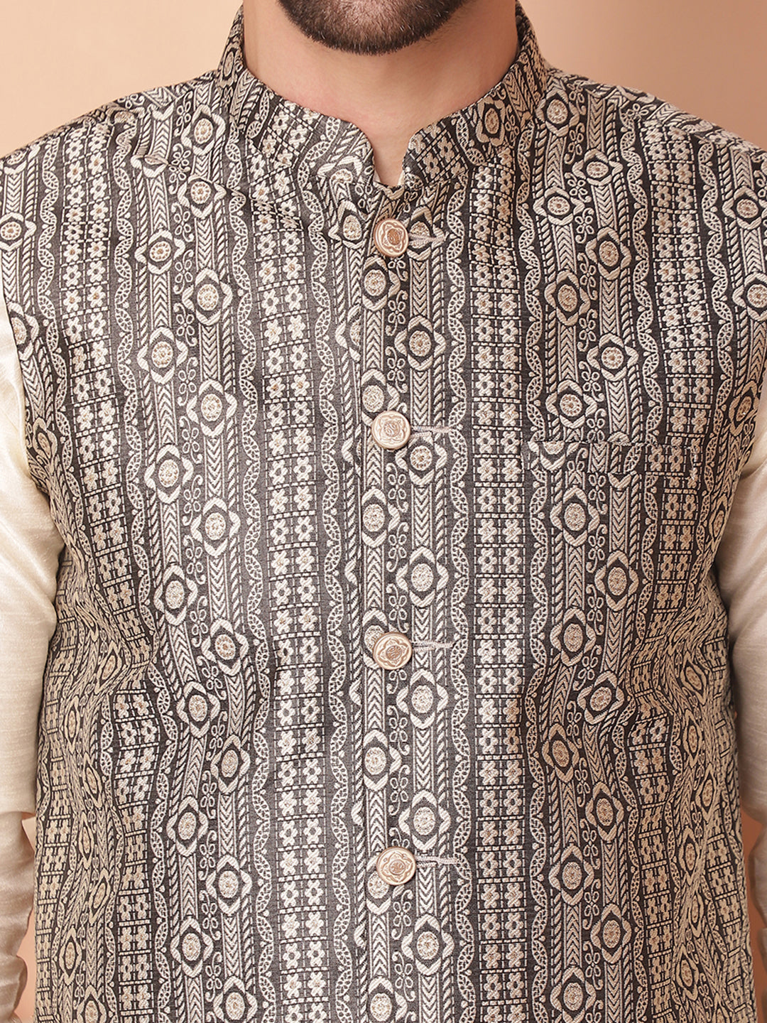 Men's Woven Design Nehru Jacket - Taantav