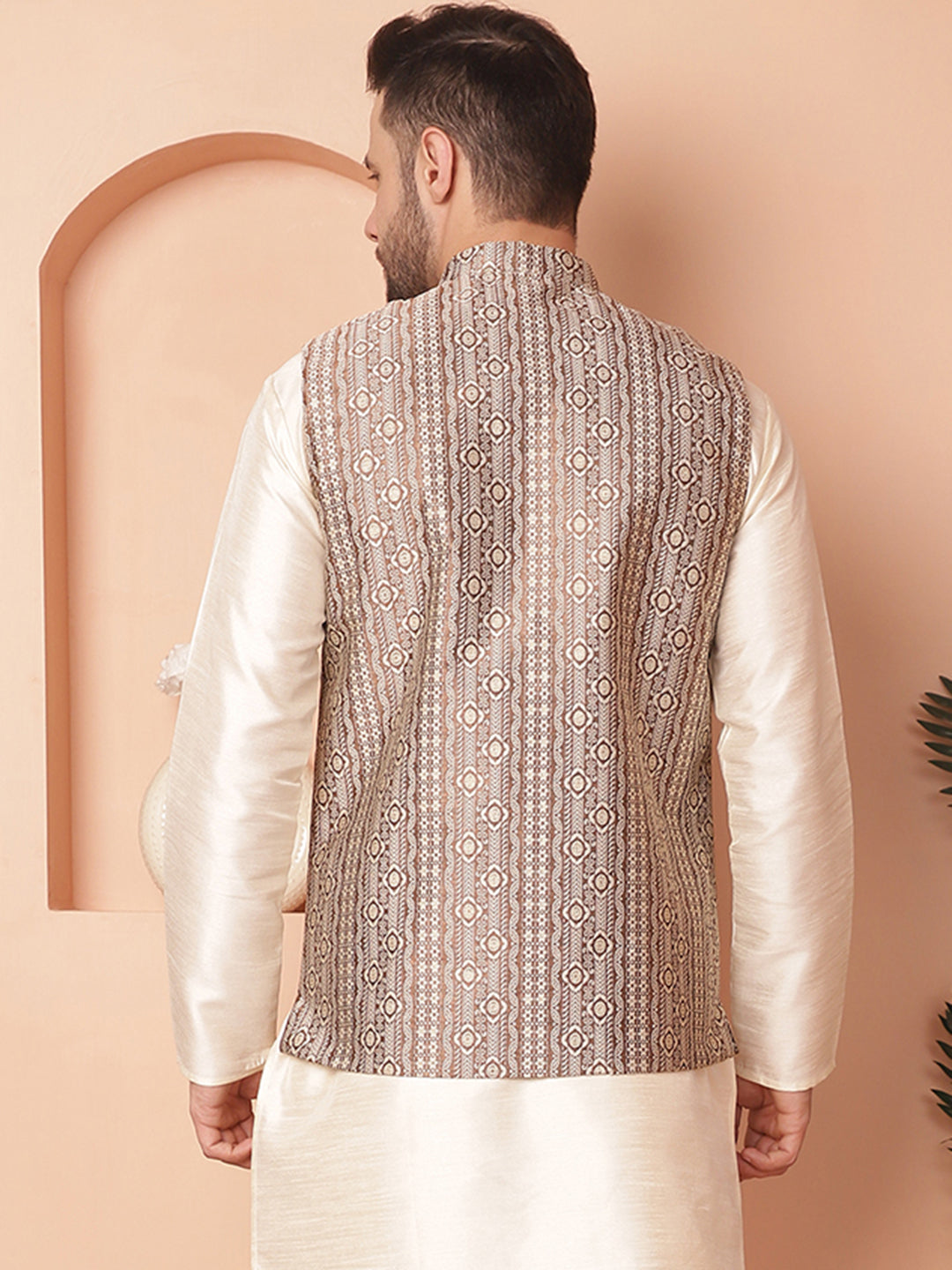 Men's Woven Design Nehru Jacket - Taantav