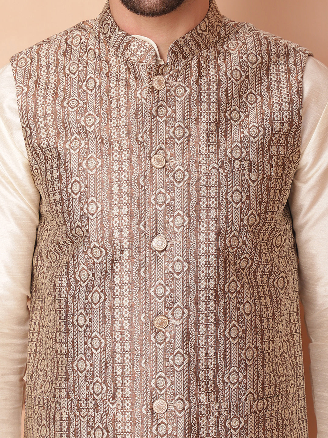 Men's Woven Design Nehru Jacket - Taantav