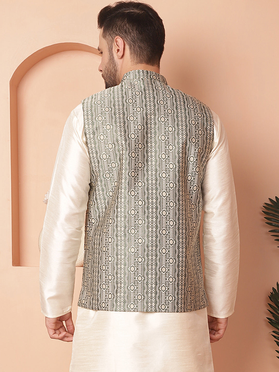 Men's Woven Design Nehru Jacket - Taantav