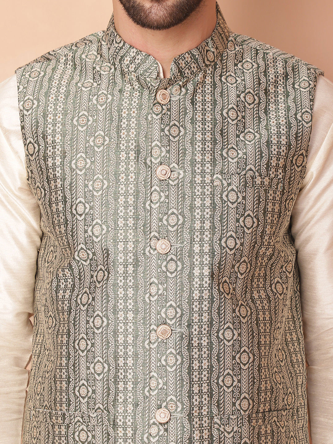 Men's Woven Design Nehru Jacket - Taantav