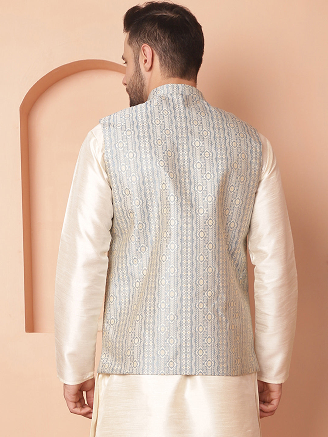 Men's Woven Design Nehru Jacket - Taantav