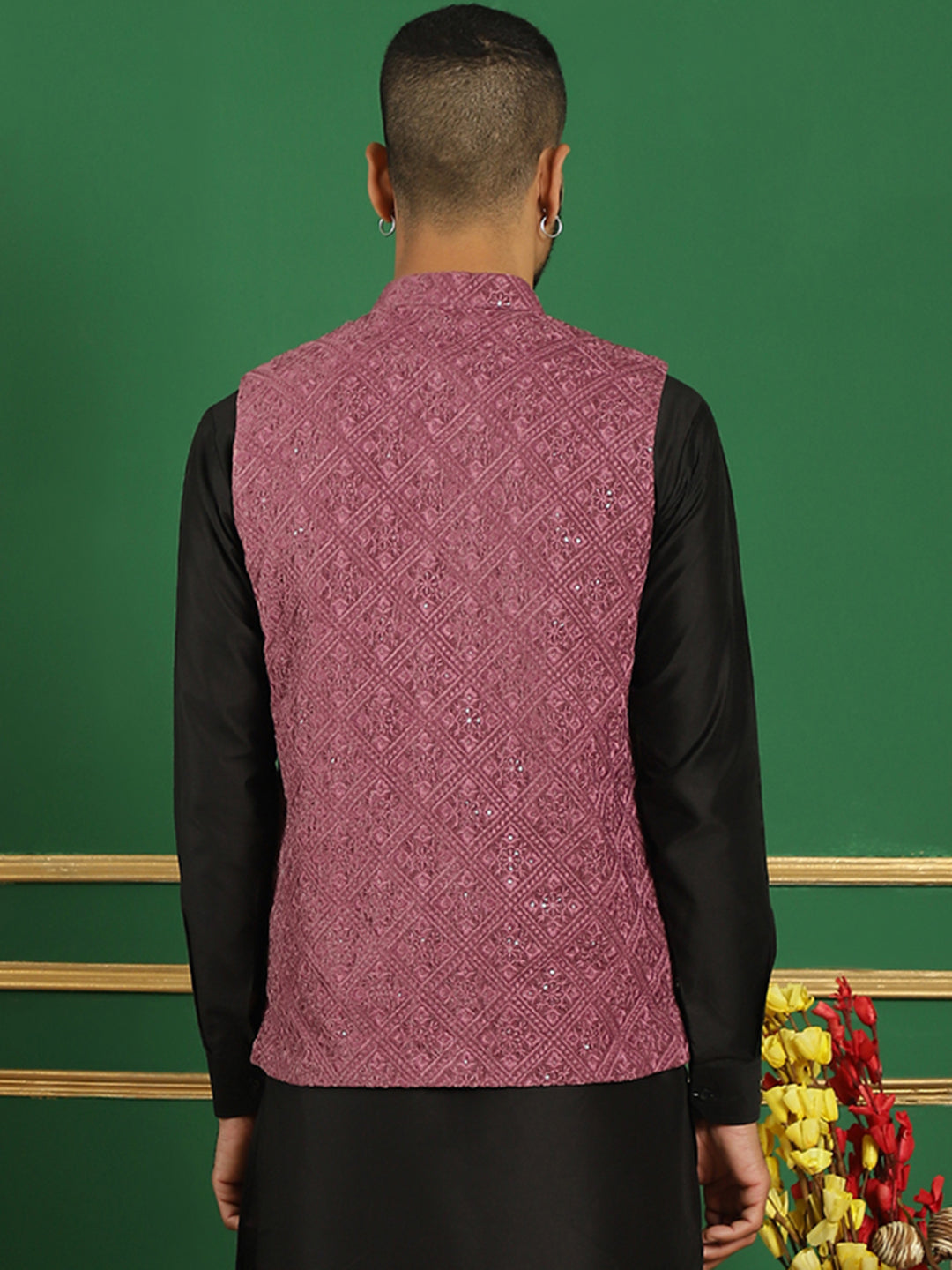 Men's Sequins Velvet Nehru Jacket - Taantav