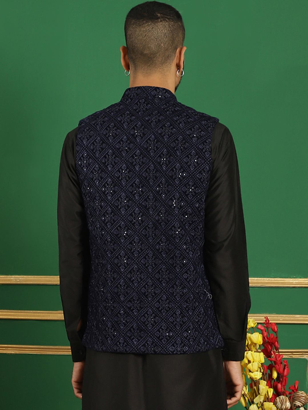 Men's Sequins Velvet Nehru Jacket - Taantav