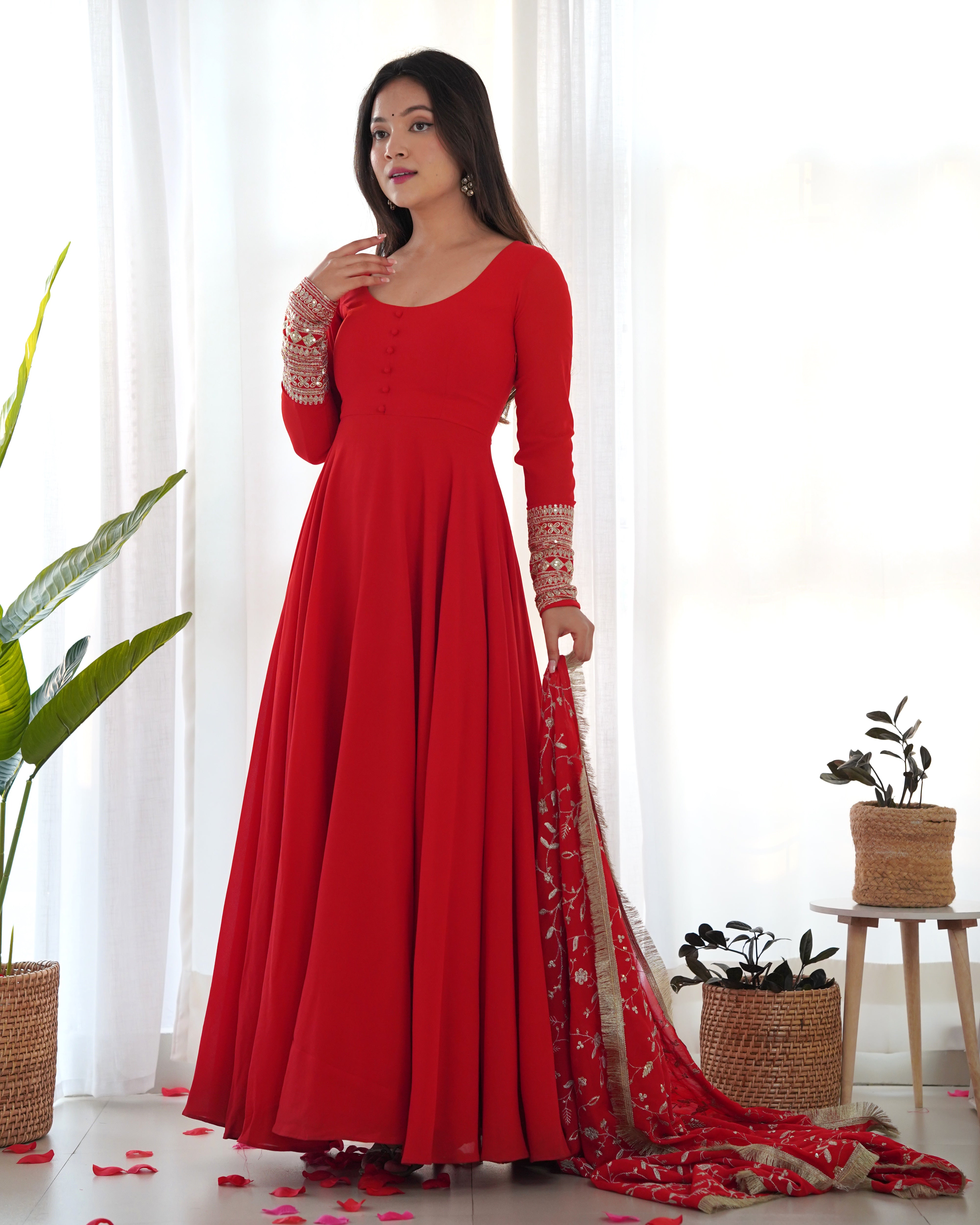 Women's Red Georgette Plain Anarkali Set Red / XXL | Trendia Global Women's Red Georgette Plain Anarkali Set Red / XXL | Trendia Global