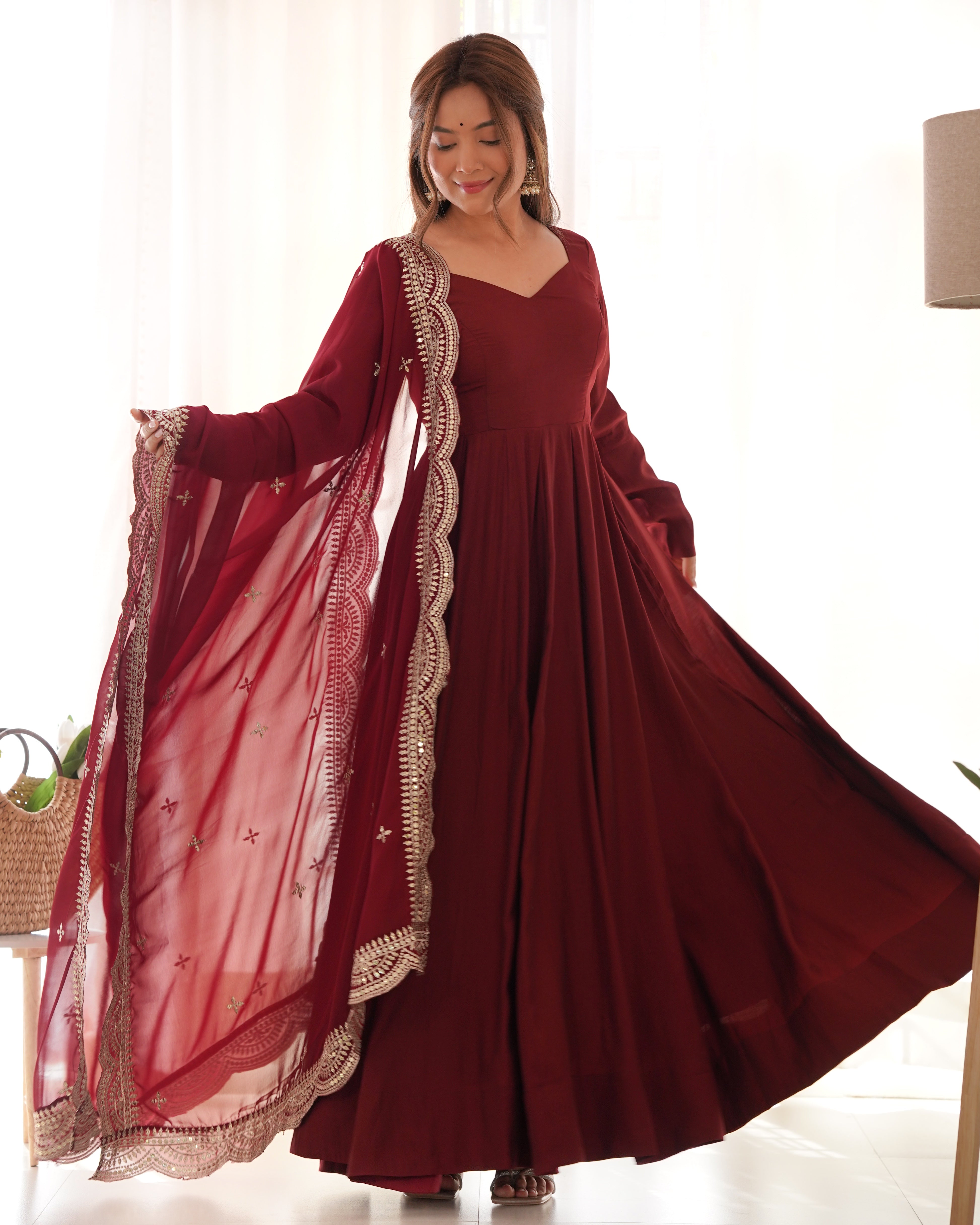 maroon plain silk dress product info and reviews Women's Maroon Silk Plain Anarkali Set Maroon / L