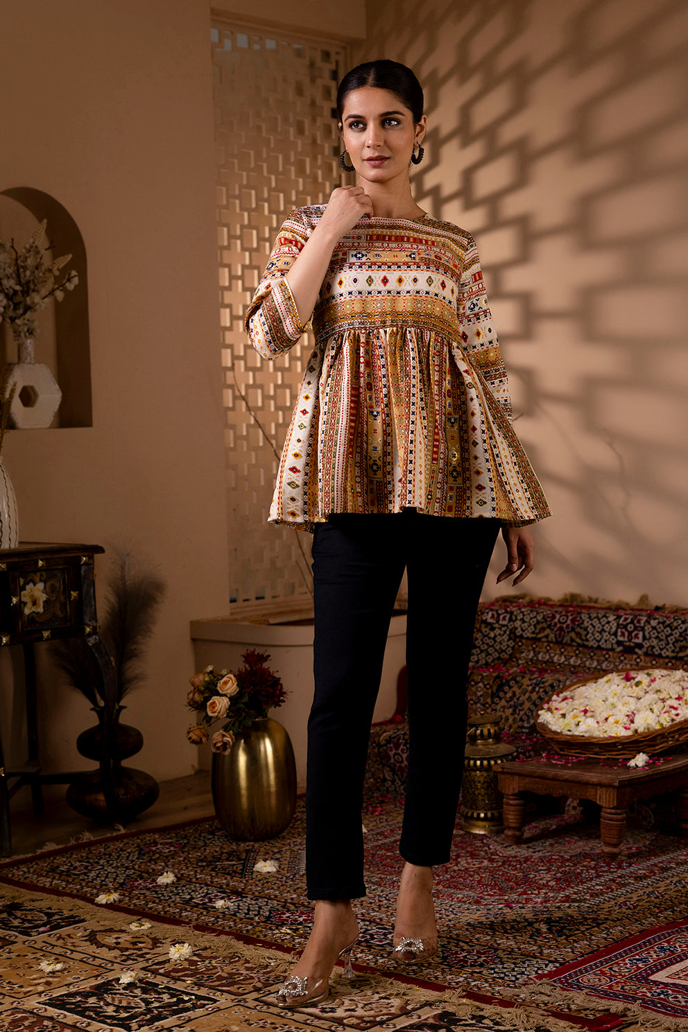 Women's Multi Printed Peplum Tunic - Taantav