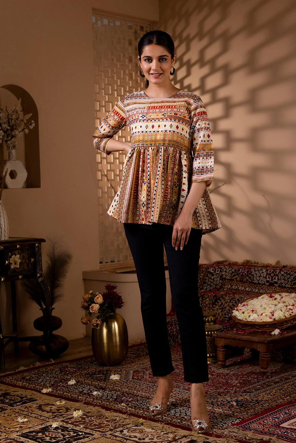 Women's Multi Printed Peplum Tunic - Taantav