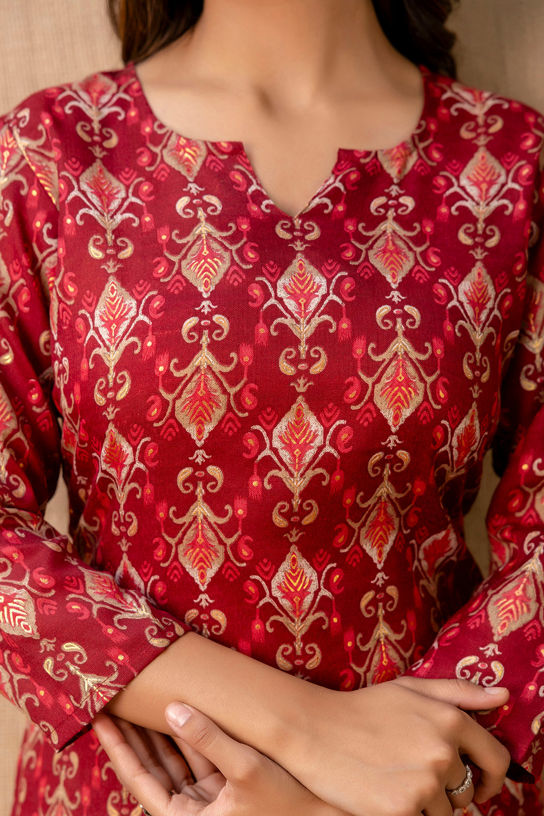 Women's Maroon Printed Straight Kurta - Taantav