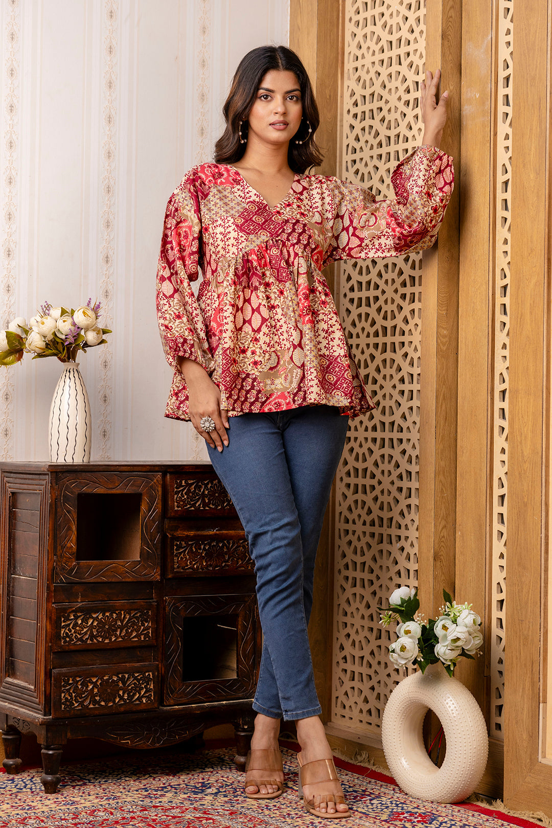 Women's Multi Printed Peplum Tunic - Taantav