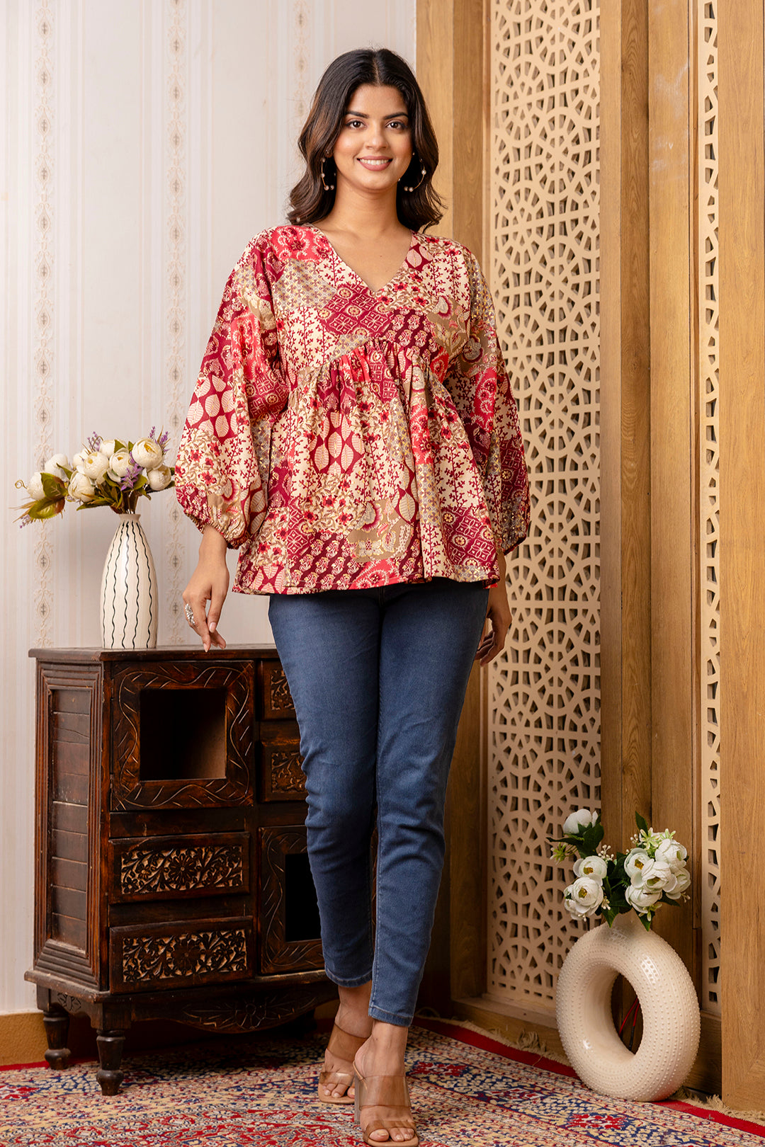 Women's Multi Printed Peplum Tunic - Taantav