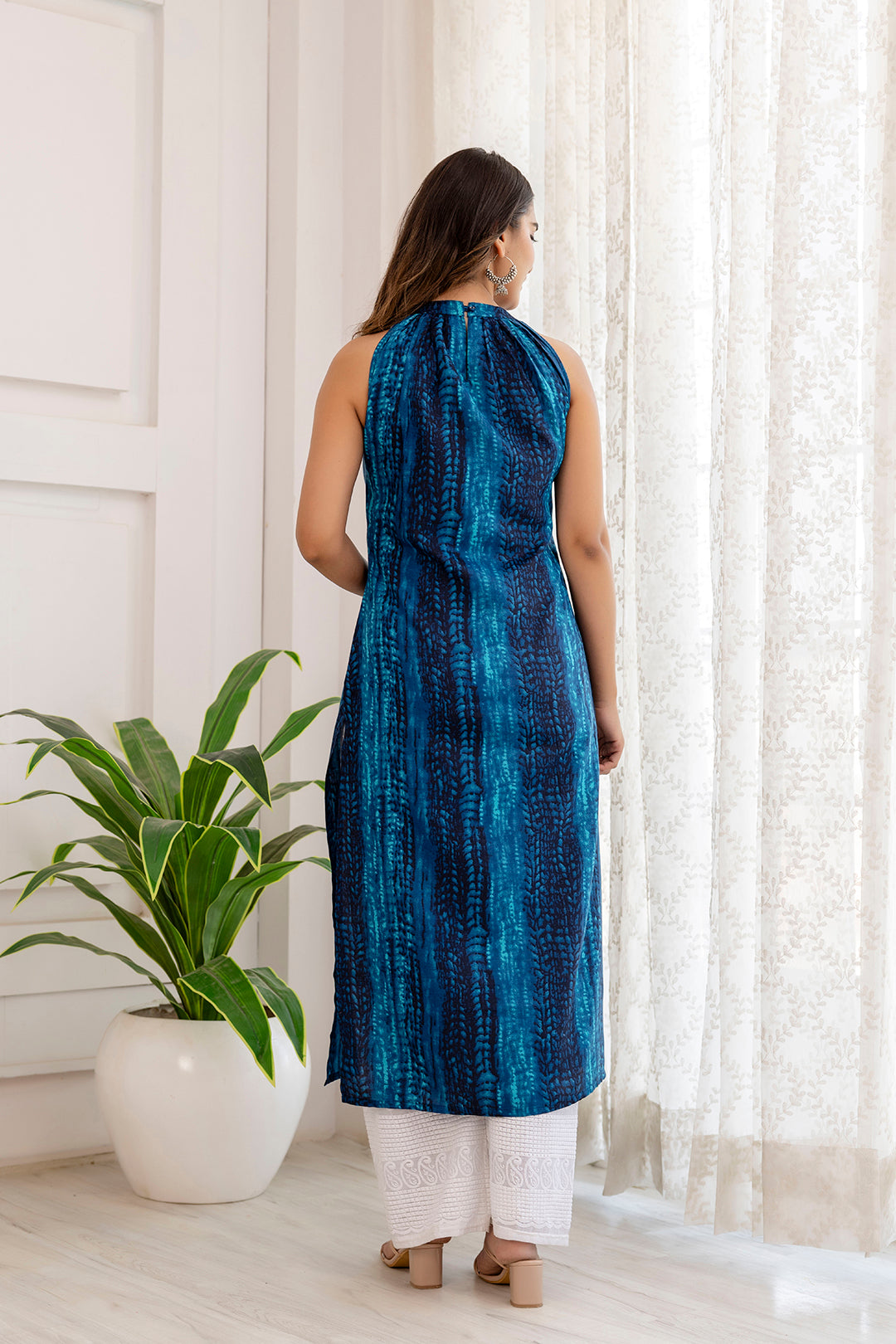 Women's Blue Shibori Printed Straight Kurta - Taantav