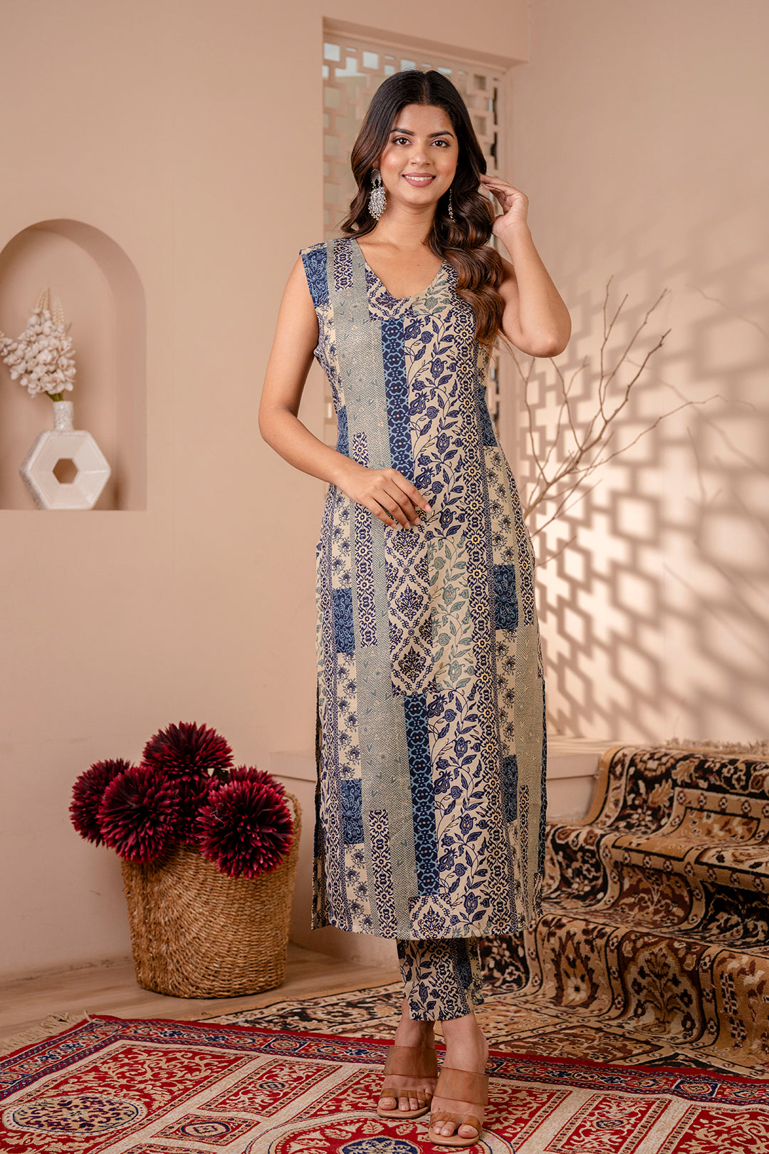 Women's Blue Printed Kurta With Trouser - Taantav