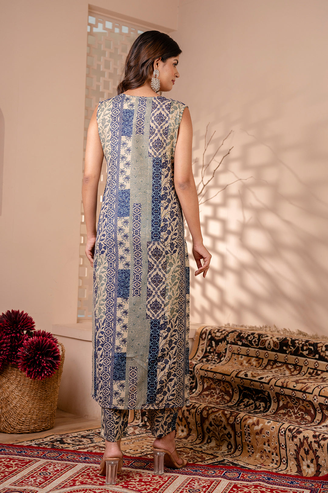 Women's Blue Printed Kurta With Trouser - Taantav