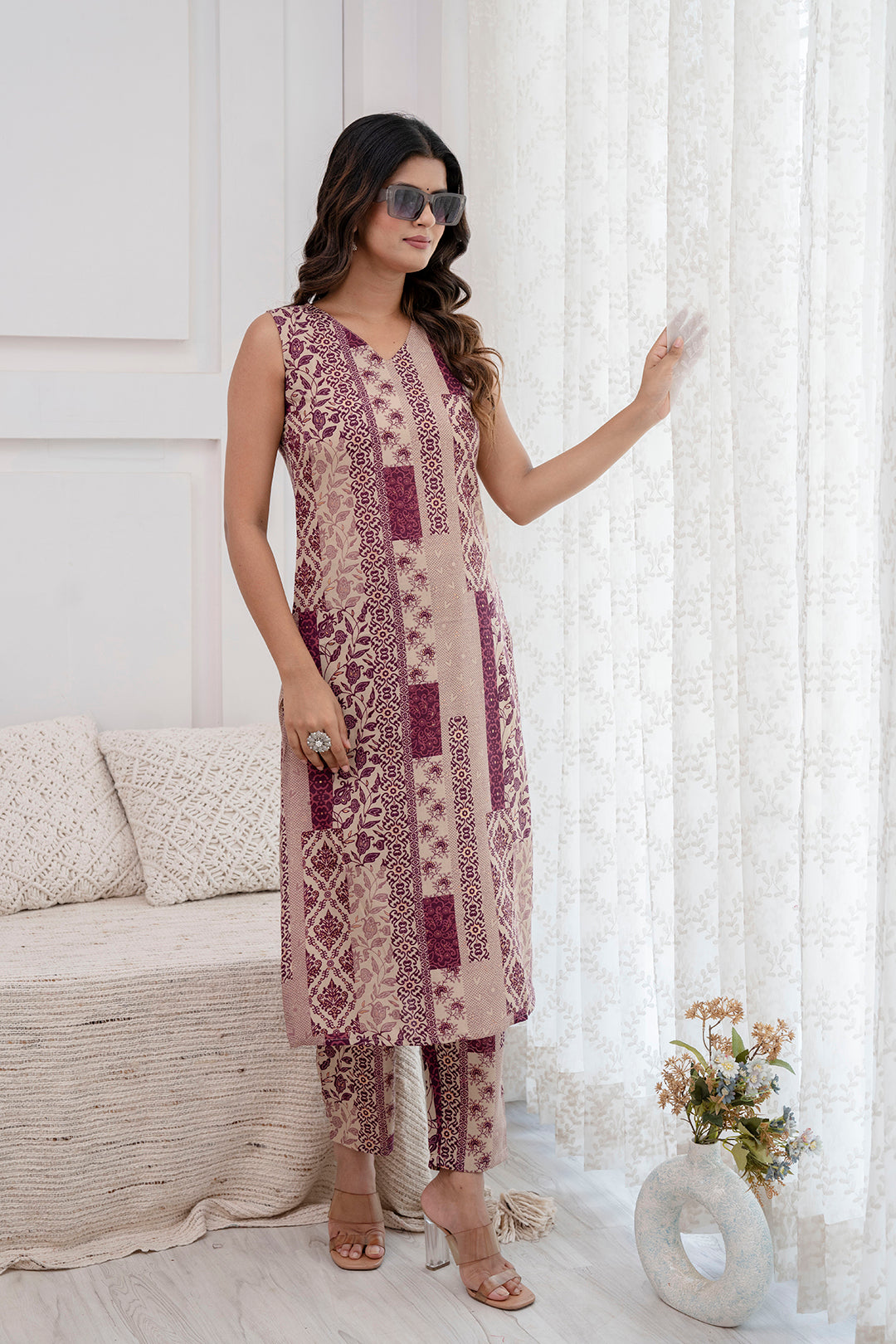 Women's Purple Printed Kurta With Trouser - Taantav