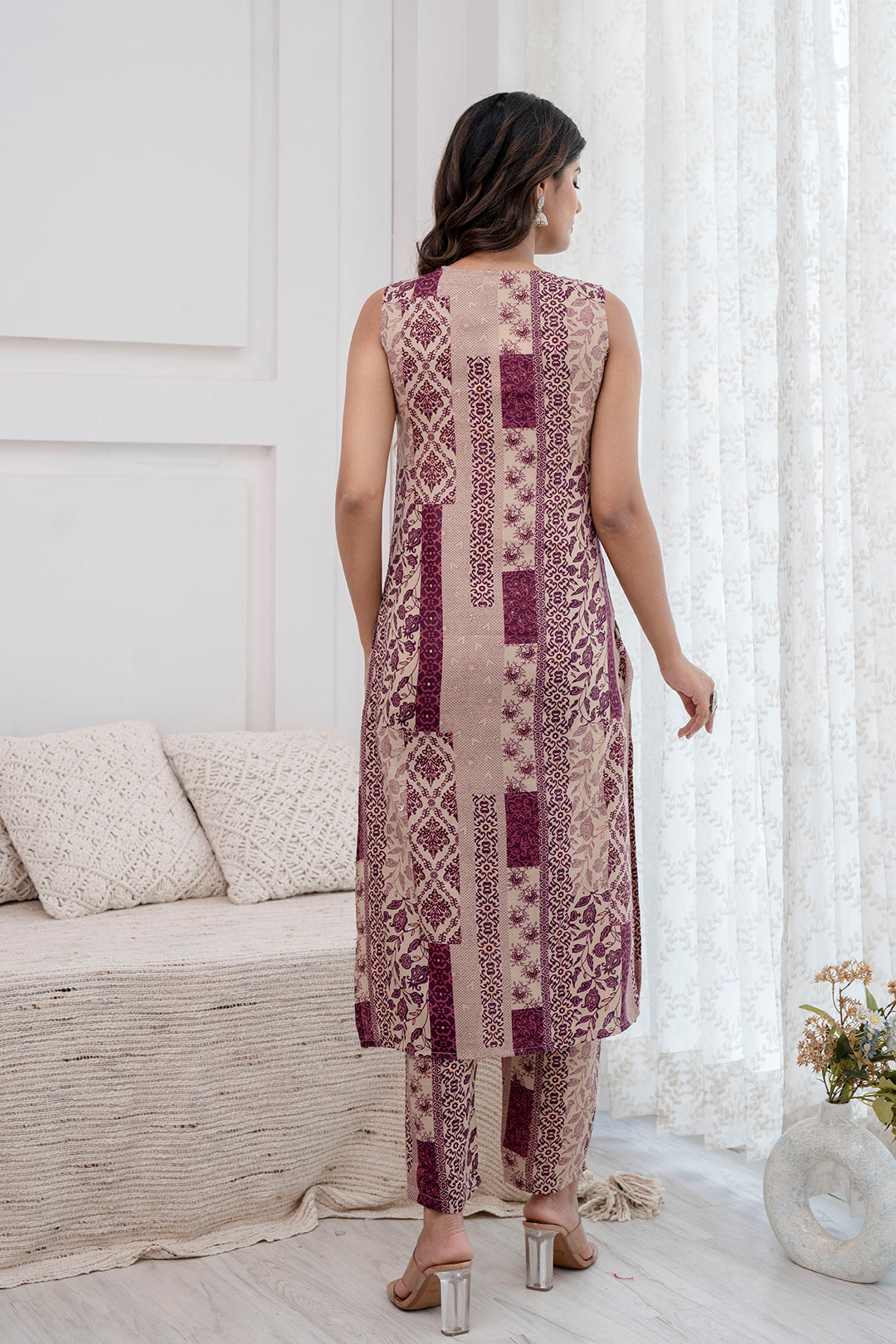 Women's Purple Printed Kurta With Trouser - Taantav