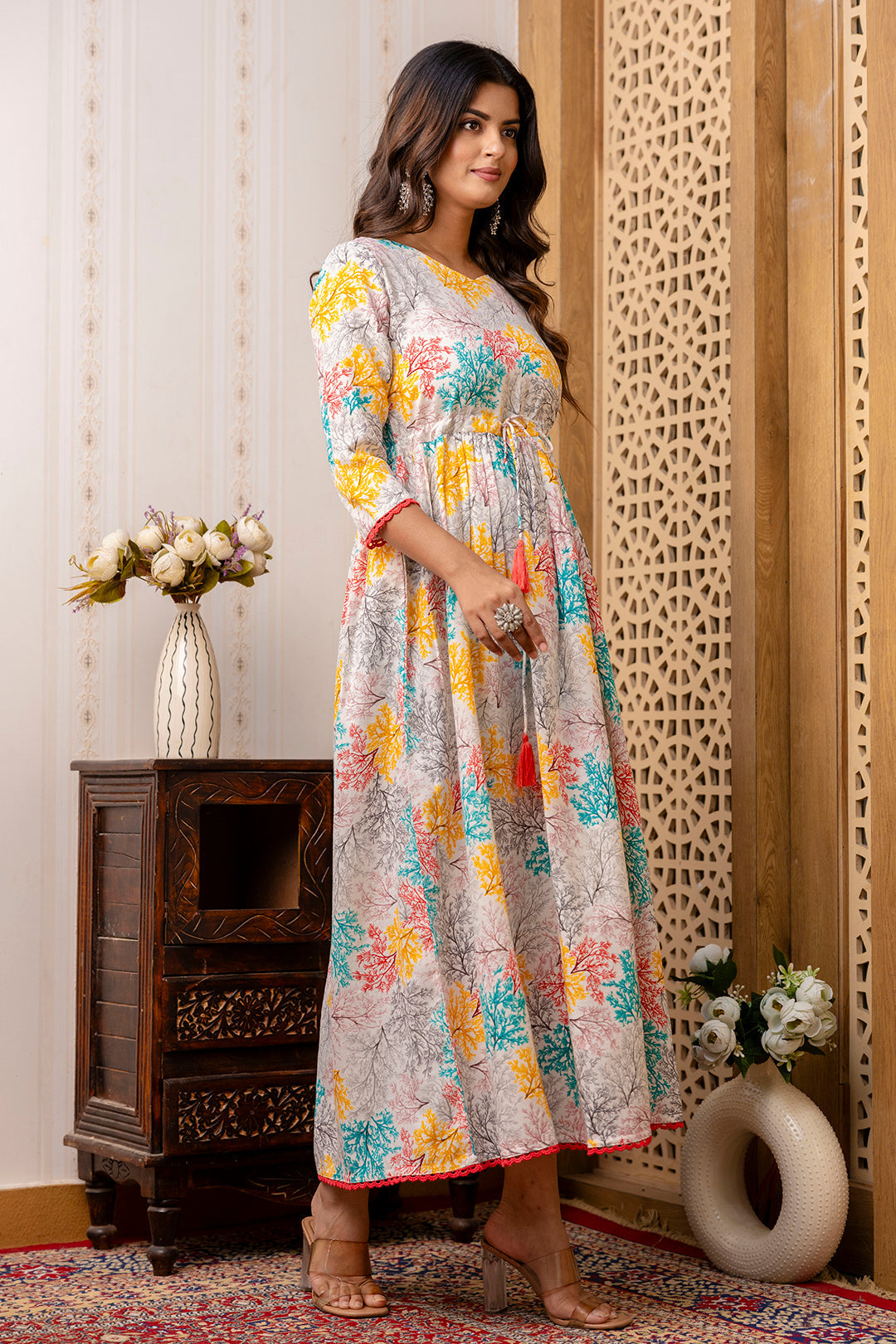 Women's Multi Ethnic Printed Flared Dress - Taantav