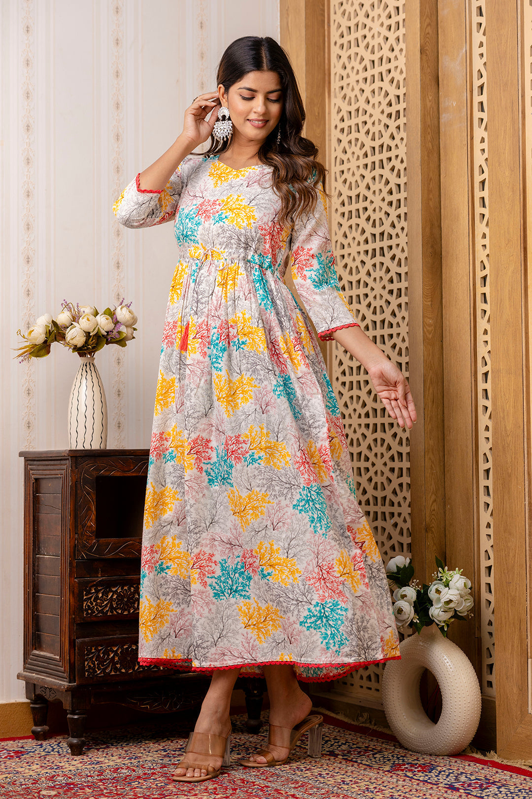 Women's Multi Ethnic Printed Flared Dress - Taantav