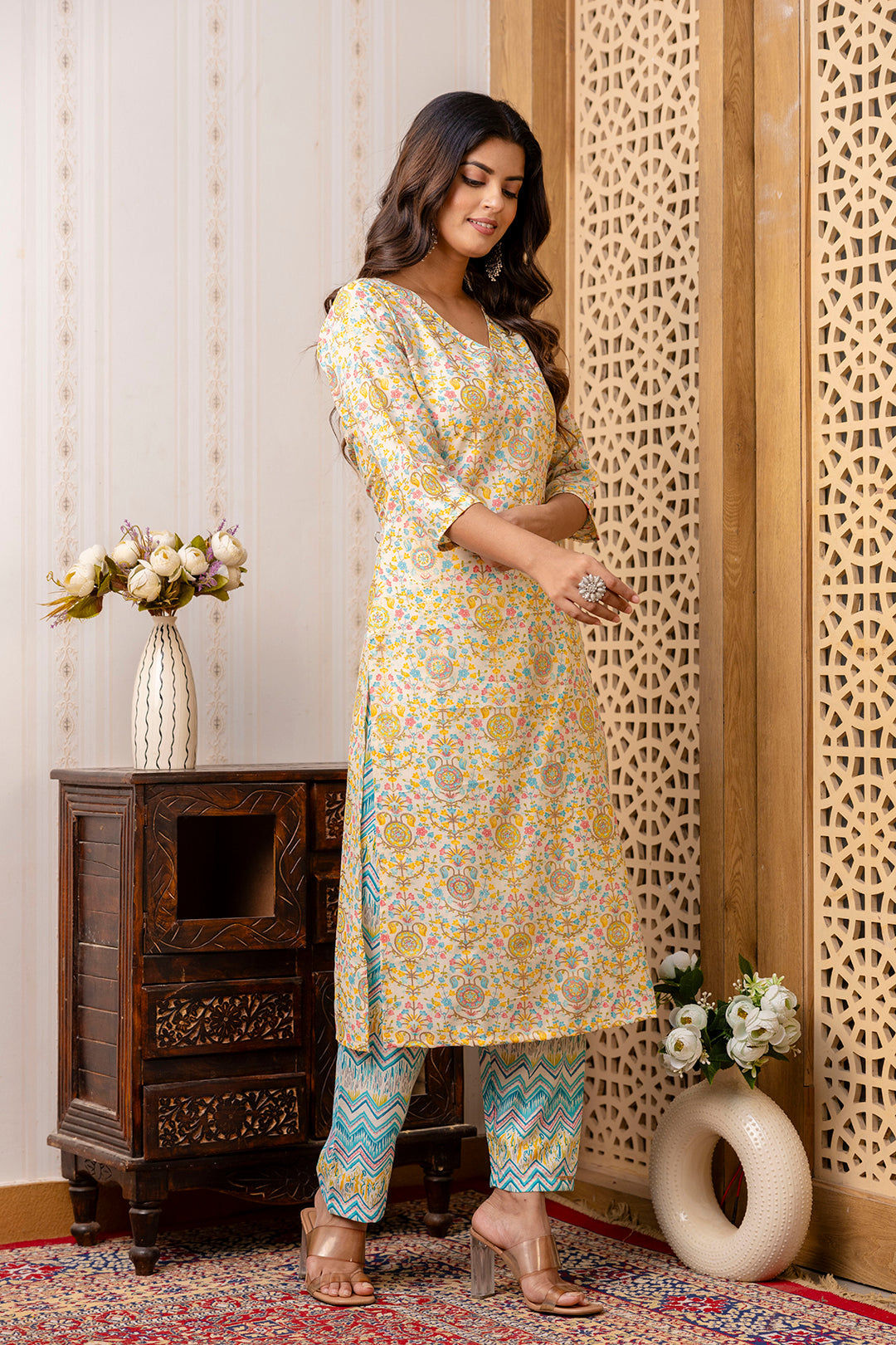 Women's Multi Printed Straight Kurta With Trouser - Taantav