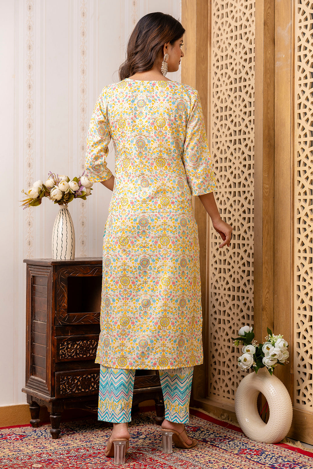 Women's Multi Printed Straight Kurta With Trouser - Taantav