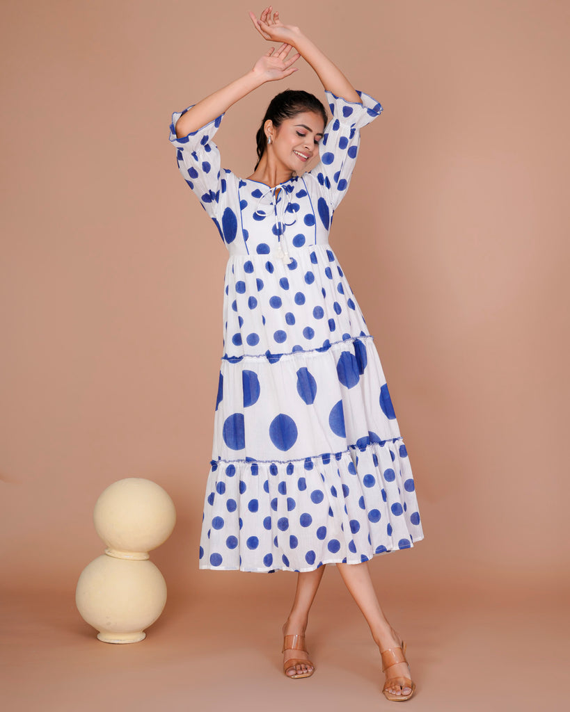 Women's Blue&White Cotton Block Print
Polka Dot Dresses