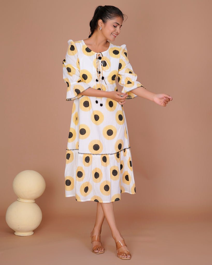 Women's Yellow Cotton Block Print
Polka Dot Dresses
