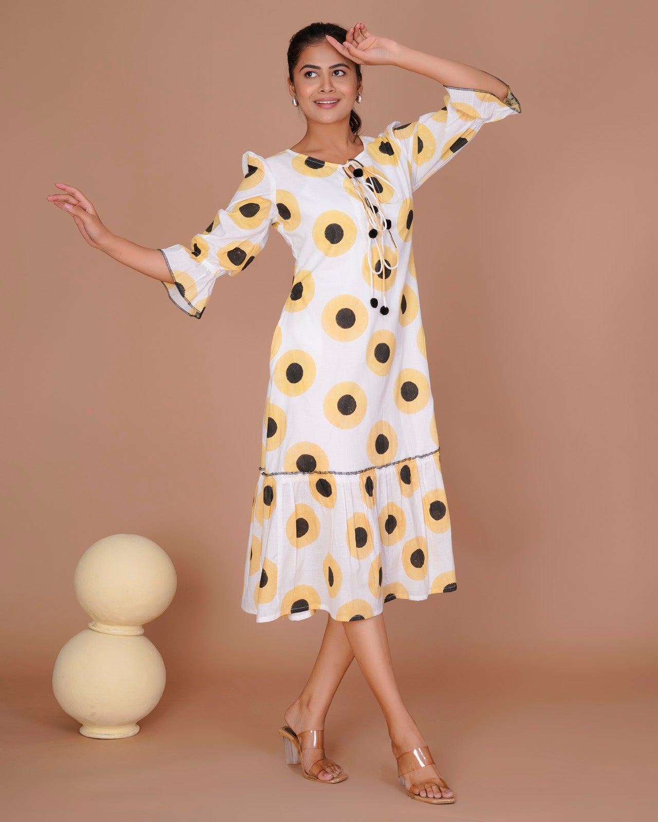 Women's Yellow Cotton Block Print
Polka Dot Dresses