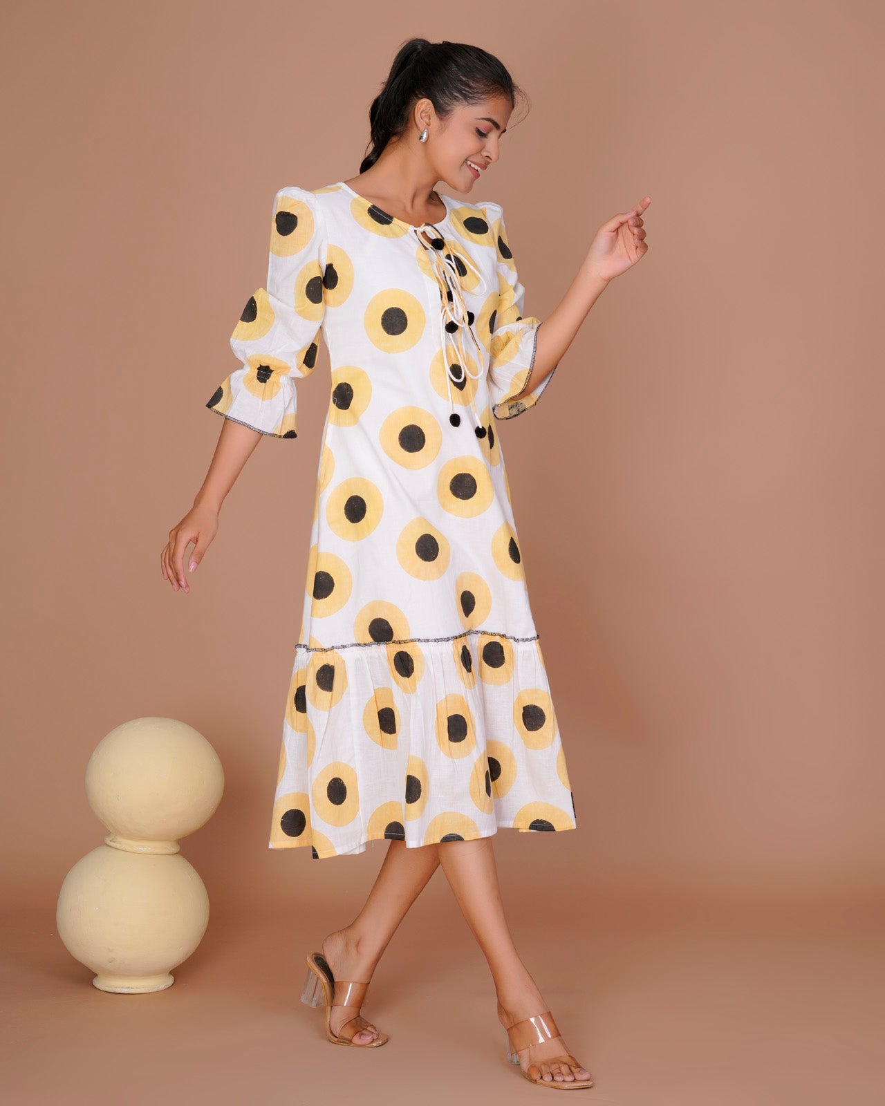 Women's Yellow Cotton Block Print
Polka Dot Dresses