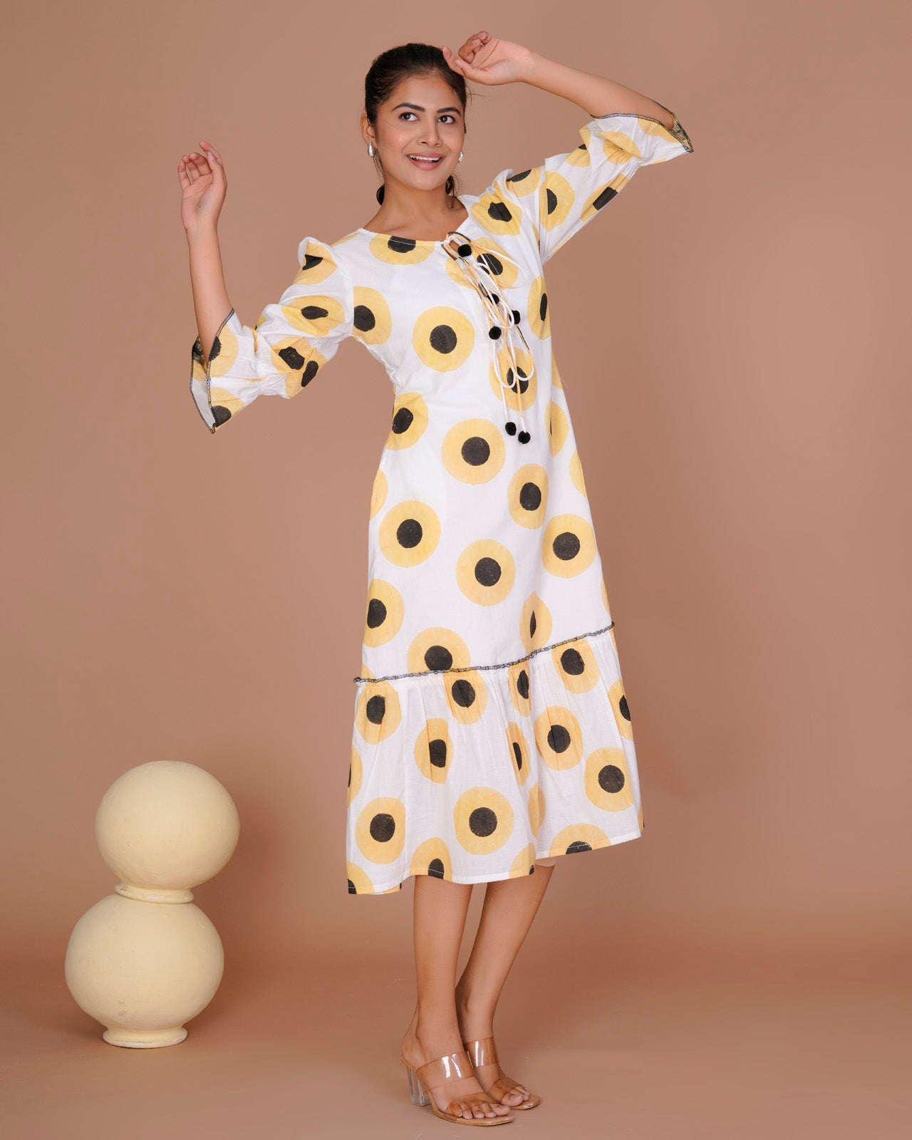 Women's Yellow Cotton Block Print
Polka Dot Dresses
