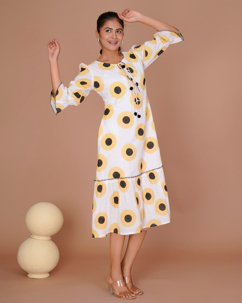 Women's Yellow Cotton Block Print
Polka Dot Dresses