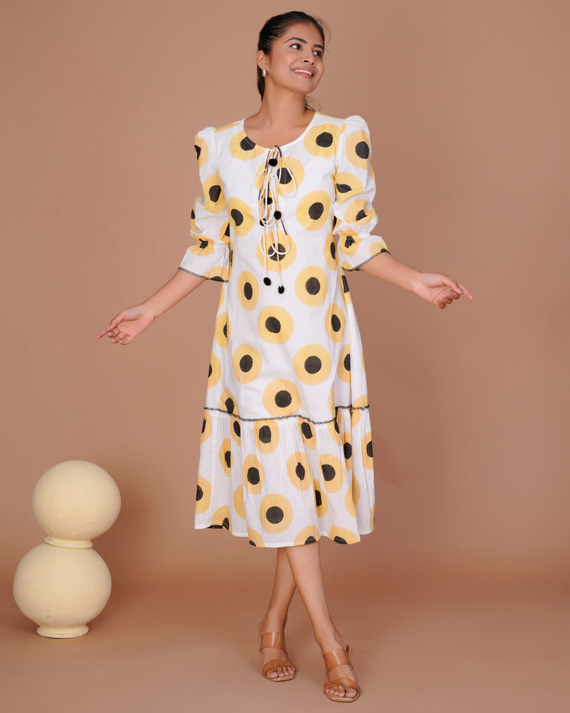 Women's Yellow Cotton Block Print
Polka Dot Dresses