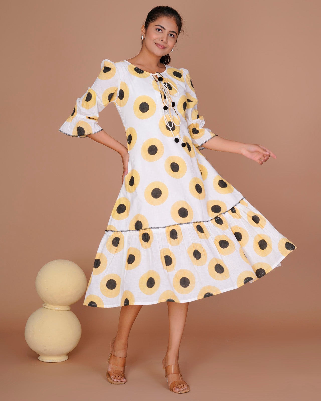 Women's Yellow Cotton Block Print
Polka Dot Dresses