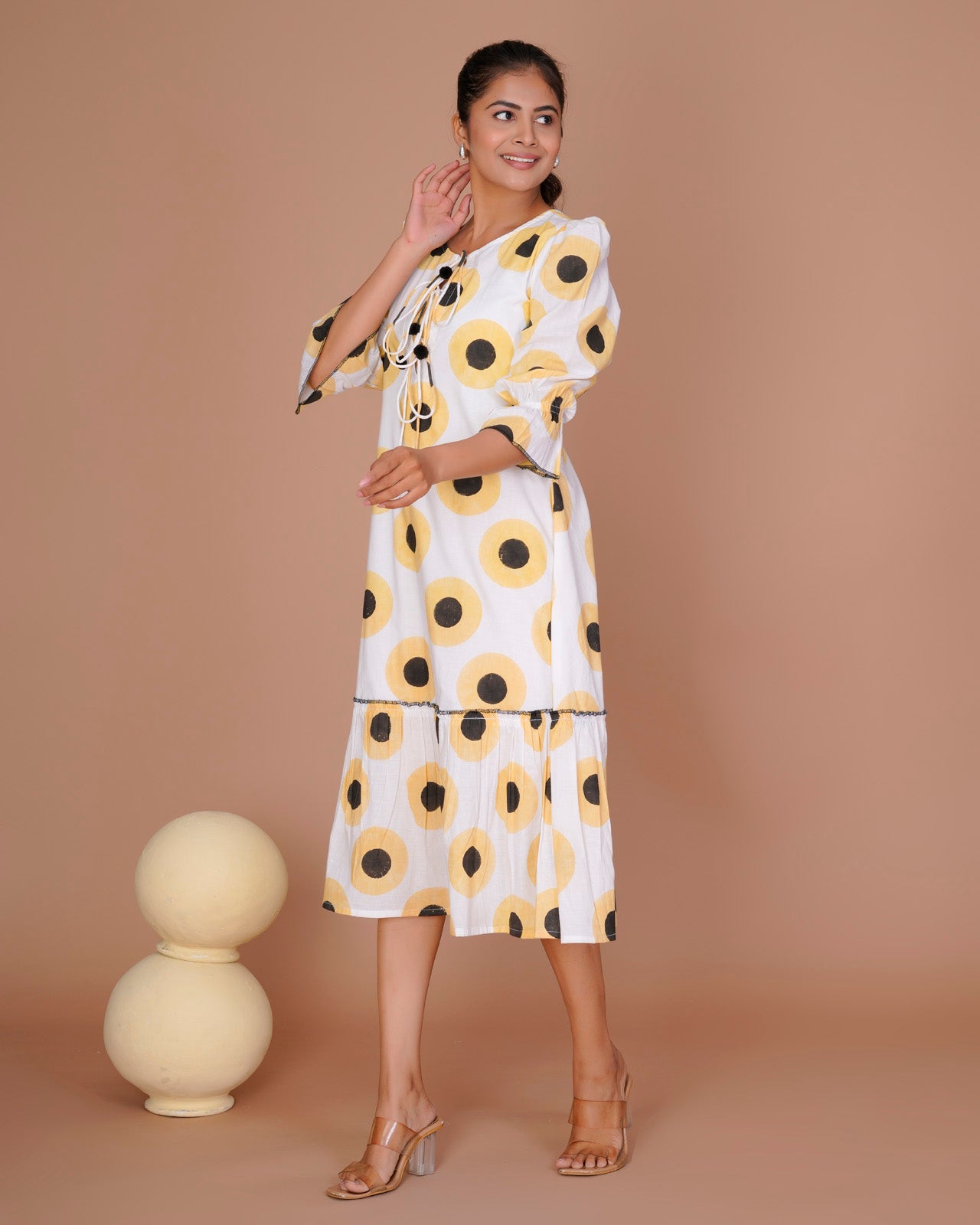 Women's Yellow Cotton Block Print
Polka Dot Dresses