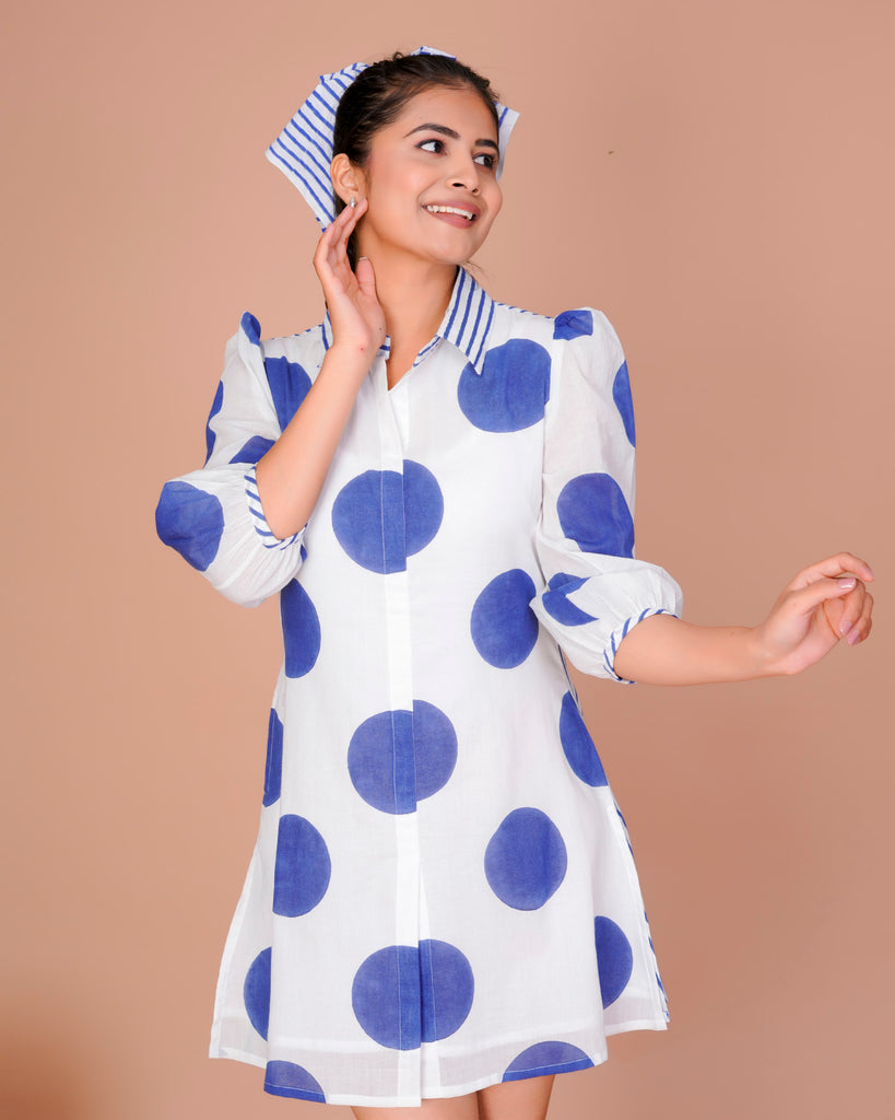 Women's Blue Cotton Block Print
Polka Dot Dresses