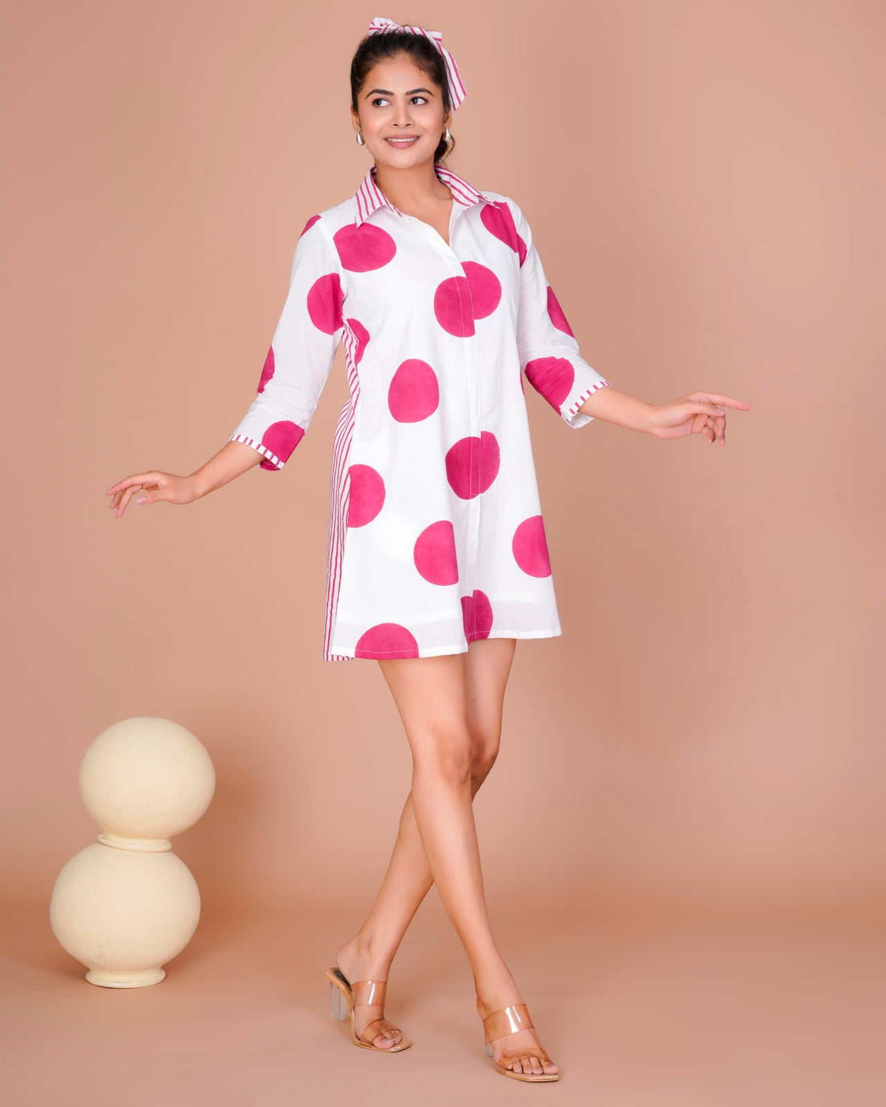 Women's Pink Cotton Block Print
Polka Dot Dresses