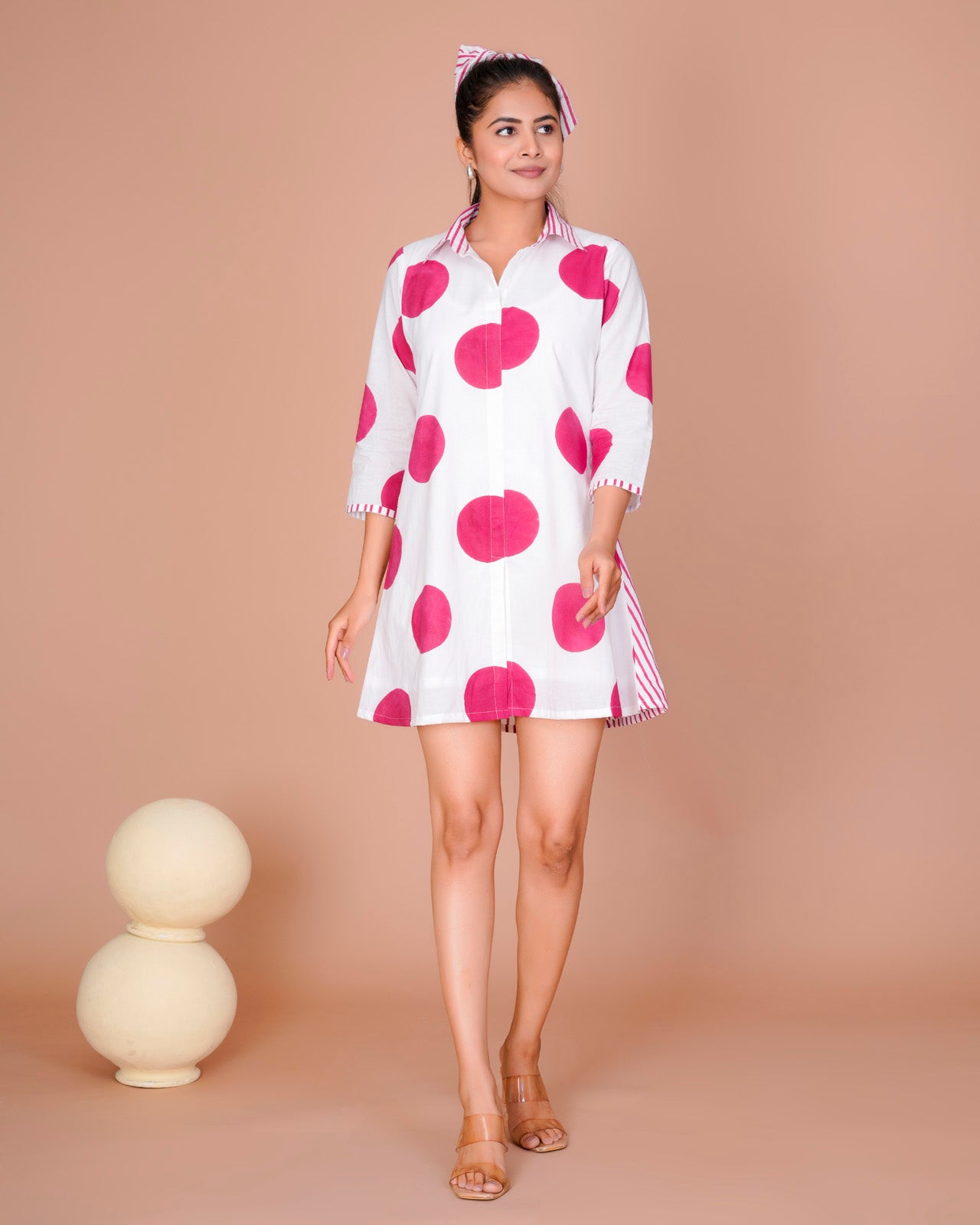 Women's Pink Cotton Block Print
Polka Dot Dresses