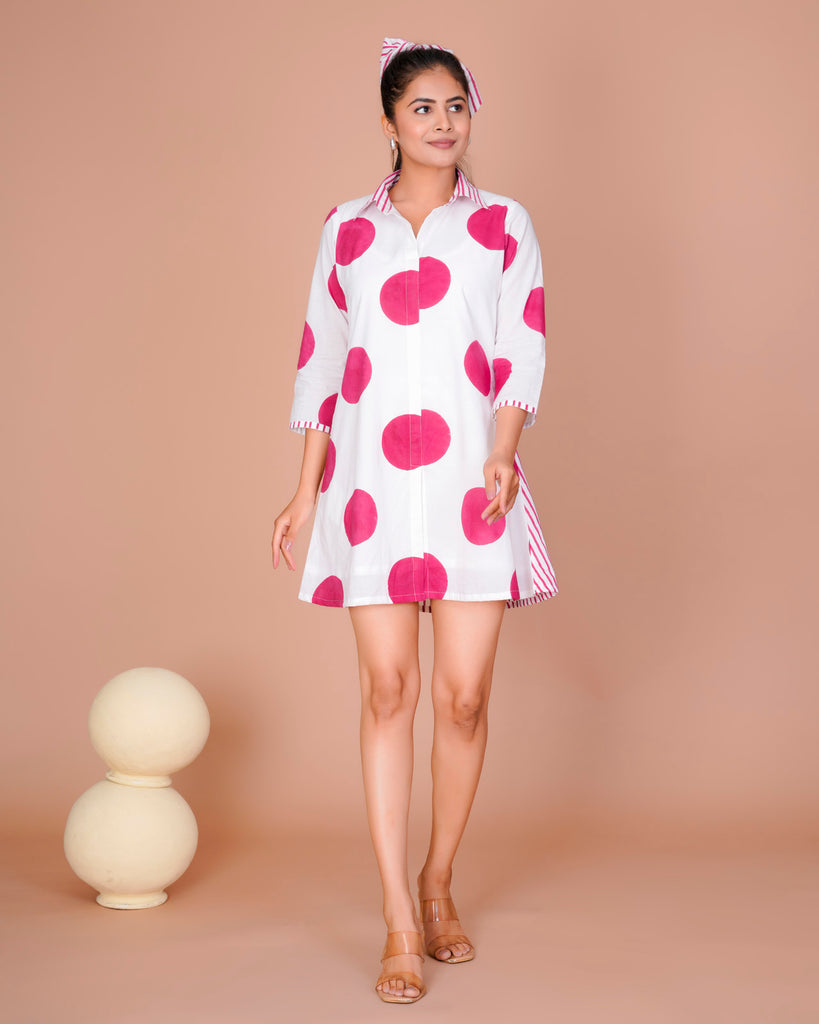 Women's Pink Cotton Block Print
Polka Dot Dresses