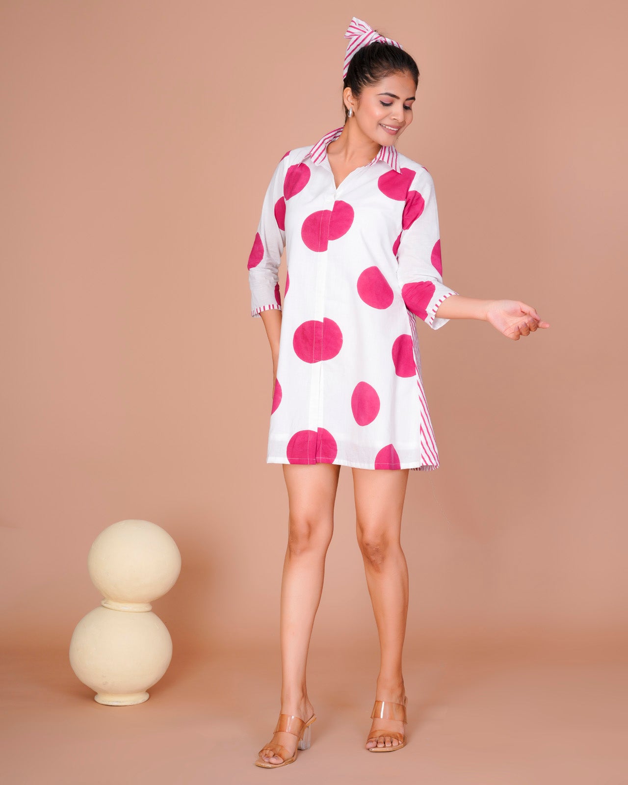 Women's Pink Cotton Block Print
Polka Dot Dresses