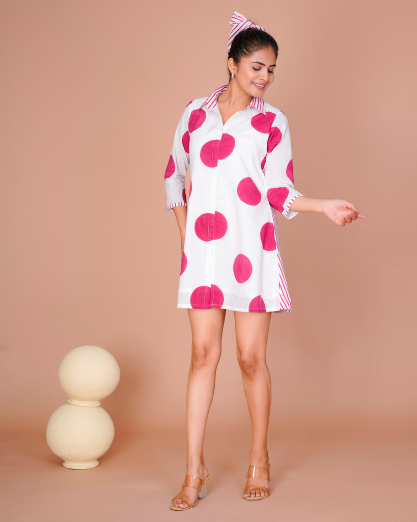 Women's Pink Cotton Block Print
Polka Dot Dresses